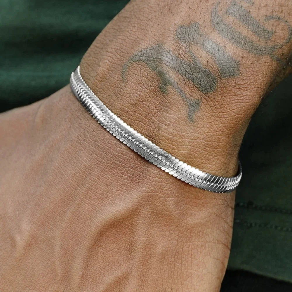 3mm Silver Colour Stainless Steel Flat Chain Bracelet
