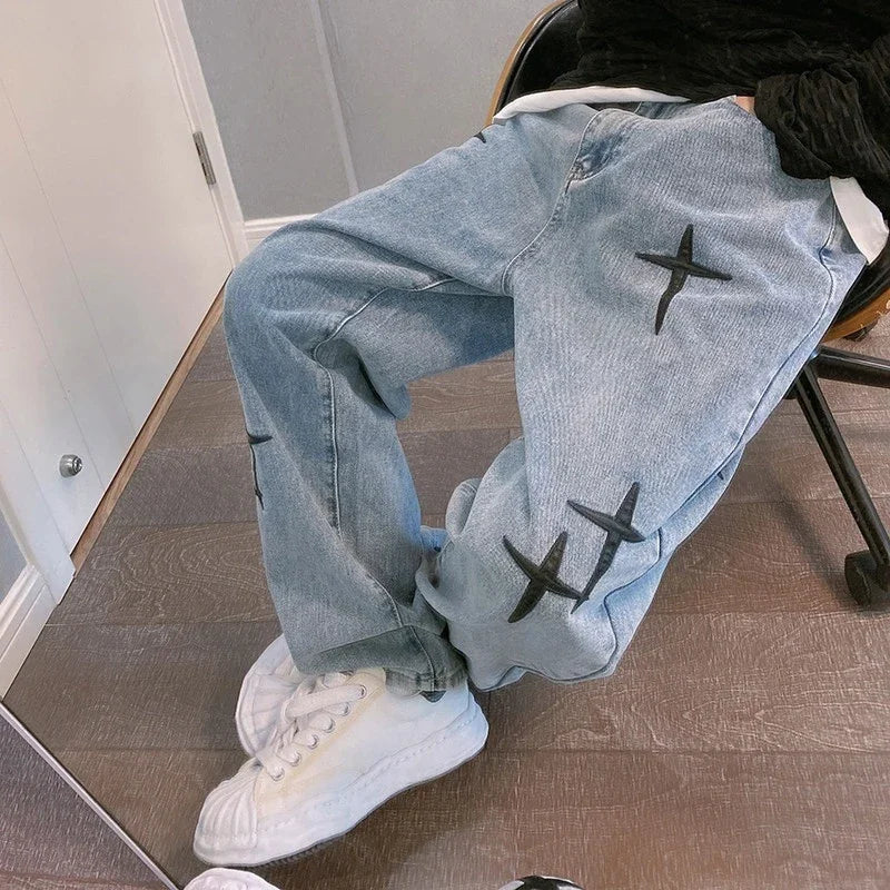 Straight Casual Loose Denim Cargo Pants