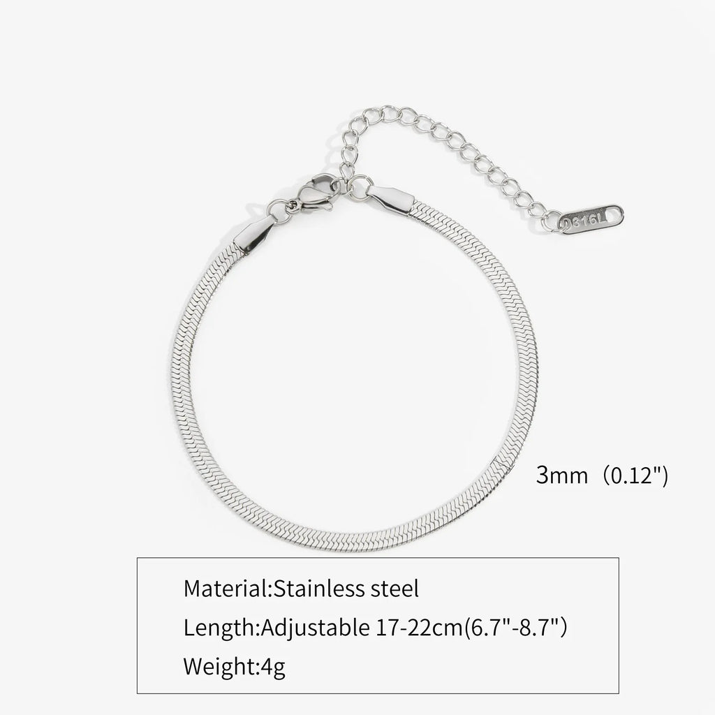 3mm Silver Colour Stainless Steel Flat Chain Bracelet